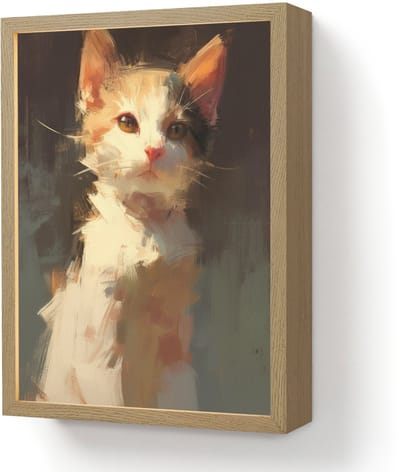 Wandlamp 30x40 cm - Oplaadbaar - Kat - Geschilderd - Artistiek - Wit - Wandlampen binnen woonkamer - Slaapkamer lamp - Decoratieve nachtlamp - Vloerlamp draadloos