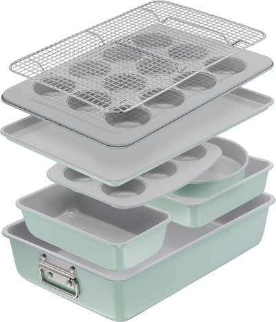 Tefal Ceramik Bakvorm - 8-delige Set - Muffinvorm, Cakevorm, Koelrek - Non-Stick Coating - PFAS-vrij