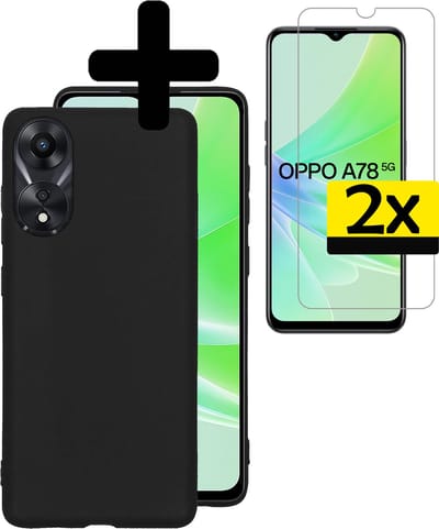 Hoesje - Met 2x Screenprotector - Geschikt voor OPPO A78 5G - Sterk & Shockproof - Back Cover - Siliconen Case - Telefoon Hoes - Telefoonhoesjes - Zwart
