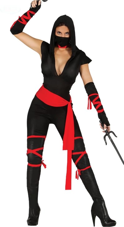 Fiestas Guirca - Volwassenkostuum Ninja zwart/rood S (36-38) - Carnavalskleding - Carnaval - carnavalskleding 2027 - Carnaval kostuum
