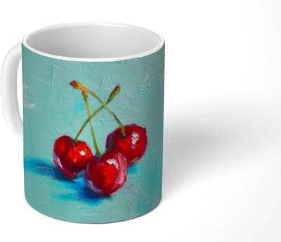 Mok - Koffiemok - Kersen - Rood - Drie - Geverfd - Mokken - 350 ML - Beker - Koffiemokken - Theemok