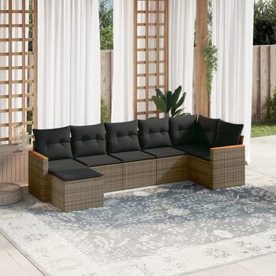 vidaXL - 7-delige - Loungeset - met - kussens - poly - rattan - grijs