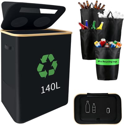 HEZIVO® Statiegeld Container - Recycle Bak Flessen en Blikjes - Flessenbak - incl. 4 Flessentassen