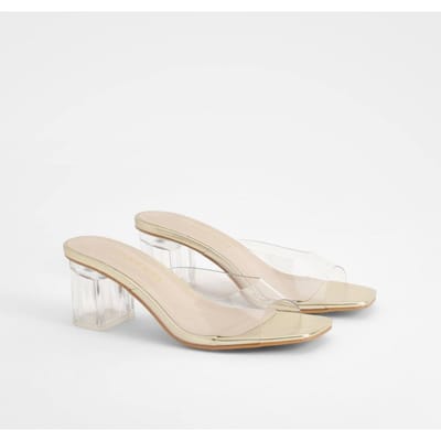 boohoo Dames Transparante mules met blokhak | Goud | Maat: 36