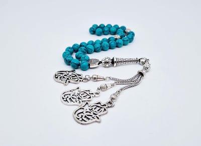 Handgemaakte tesbih "tasbih" natuursteen "Howliet groen" - Aantal kralen 33 - Diameter kralen 8 MM - met metaal tassel "model A16" - Een mooi cadeau-idee