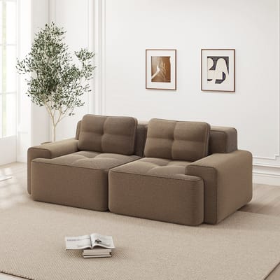 Wishdor Modulaire Bank - Diepe Zitting, Brede Armleuningen En Antislip Basis - Modern Ontwerp Voor Woonkamer - Ribstof - Bruin - Zittingdiepte 74 Cm