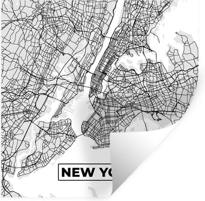 Muurstickers - Sticker Folie - New York - Stadskaart - Zwart Wit - Plattegrond - Kaart - 100x100 cm - Plakfolie - Muurstickers Kinderkamer - Zelfklevend Behang XXL - Zelfklevend behangpapier - Stickerfolie