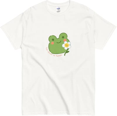 T Shirt Dames Heren - Lieve Kawaii Kikker Print - Katoen - Wit - S