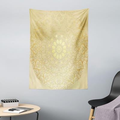 ABAKUHAUS mandala-tapijt, antiek hart gemaakt van zachte microvezelstof, wasbaar zonder vervagend digitaal drukwerk, 110 x 150 cm, geel bleekgeel