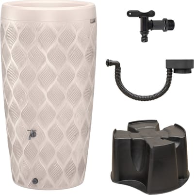 Wave Regenton Set Taupe 240L met Bloemenbak - Regenton - Complete Set - Inclusief Kraan, Voet, Vulautomaat