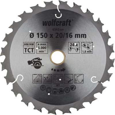 wolfcraft - Cirkelzaagblad 150 mm - 24 Tanden - 20 / 16 mm boring - voor Cirkelzaag - 6342000