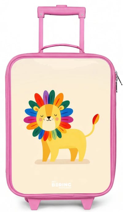 NoBoringSuitcases.com® - Kinderkoffer roze - Kindertrolley meisje - Leeuw - Manen - Kleurrijk - Koffer kind lichtgewicht - Reiskoffer trolley voor kinderen - Koffertje met lichtgevende wieltjes - Rolkoffer