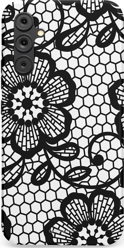 Casetastic Hoesje Geschikt voor Samsung A34 (5G) - Stijlvolle Beschermende Duo-layer Case - Zwart Bloemenpatroon