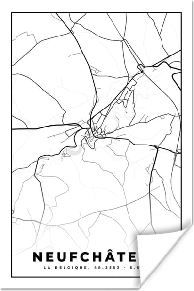 Poster Plattegrond – Neufchâteau – Zwart Wit – Stadskaart - Kaart - België - 120x180 cm XXL