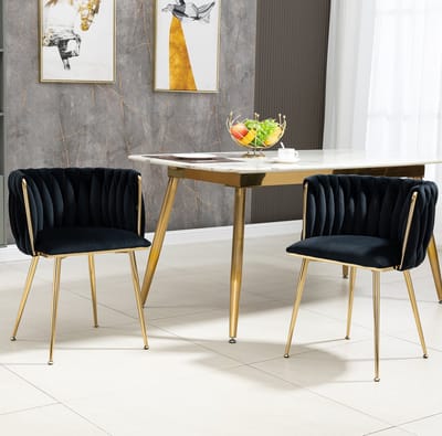 DESMIU Eetkamerstoel Set Van 2 - Kuipstoel Van Zwart Velvet Met Gouden Metalen Poten - Voor Eetkamer, Woonkamer En Slaapkamer - Zwart