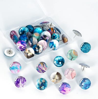 30 Stuks Decoratieve Marmeren Prikpinnen met Glazen Kop voor Prikbord en Kurkbord