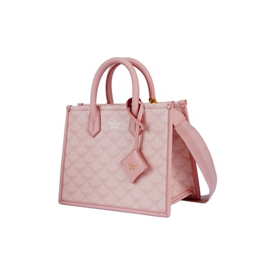 MCM Himmel Monogram Gecoat Canvas En Leer Tote Tas Dames Tote Tassen Kersenbloesem Roze MWTESAC01P6001 Basic Set (Bag+Dust Bag) gray