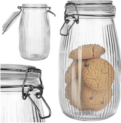 KADAX glazen pot 1450ml, 1 stuk, glazen voorraadpot met draaidop, grote voorraadpot met deksel, voorraadpot met draaidop, koekjespot