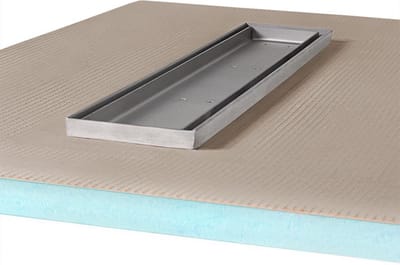 Betegelbare doucheplaat 80 x 120 cm met goot Wiper Showerlay Pure afvoer horizontale goot hoofdzijde betegelbaar douchebord douchebak gelijkvloers
