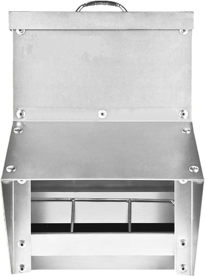 Metalen kippenvoerbak - Voederstation Pluimvee - Voer Beschermen - Weerbestendig Ontwerp - 5.2 kg Capaciteit - Zilver