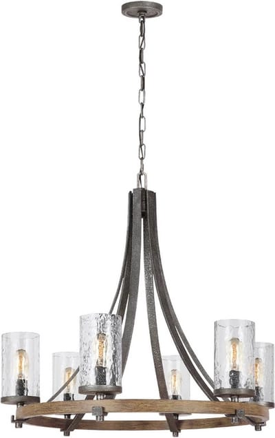 Feiss LED Kroonluchter | 6X E27 Max 60W | Dimbaar | Distressed Weathered Oak & Slate Grey Metal