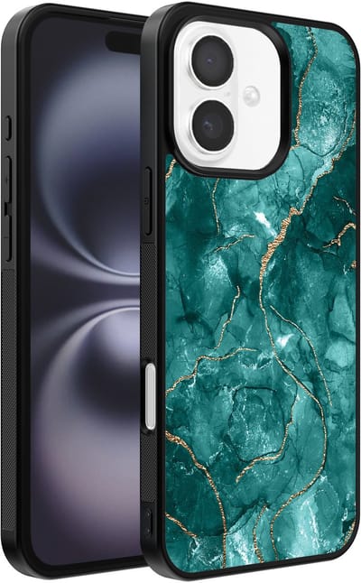 Smartphonica Telefoonhoesje Geschikt voor iPhone 16 Plus met marmer opdruk - TPU backcover case marble design - Groen Goud geschikt voor iPhone 16 Plus