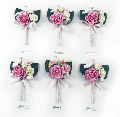 Boutonniere Set - Bruiloft Rozen - Feestelijke Decoratie - Set van 6 - 6x12 cm - Roze