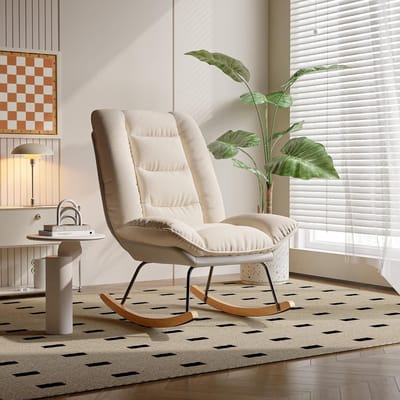 Comfortabele Gestoffeerde Schommelstoel met Verstelbare Rugleuning - Scandinavisch Design