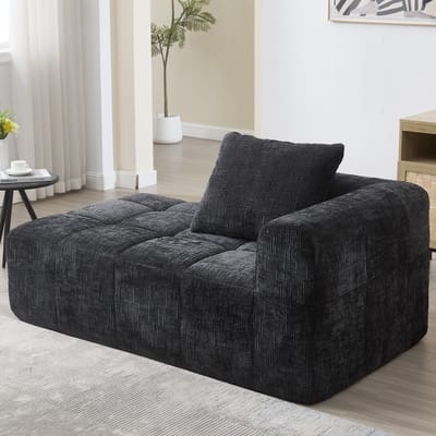 Comfortabele chaise longue, geen montage nodig, zachte bank met kussens, zijvakken voor afstandsbediening en mobiele telefoon, netjes en stijlvol, zwart