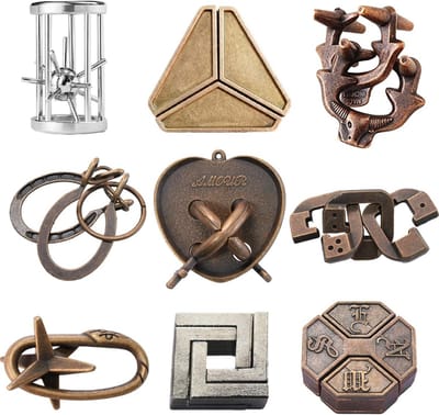 9 stuks metalen puzzelspellen - Geduldspellen en IQ-spelletjes voor kinderen en volwassenen