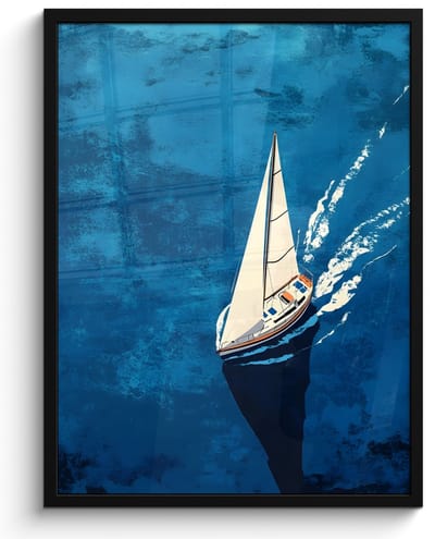 Poster in lijst - Fotolijst 50x70 cm - Posters - Zeilboot - Water - Abstract - Schaduw - Posterlijst zwart - Decoratie - Wanddecoratie woonkamer - Muurdecoratie slaapkamer