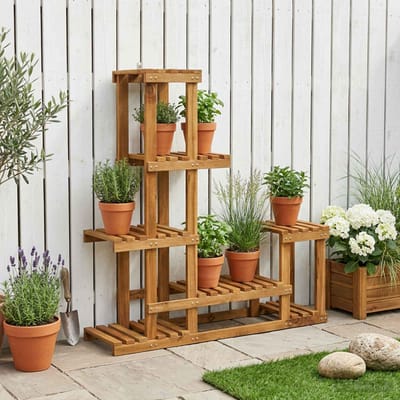 vidaXL - Plantenstand - Naturel - 93,5 - x - 25 - x - 91,5 - cm - Massief - Acacia - Hout