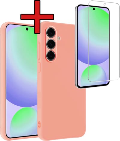 Hoesje - Met Screenprotector - Geschikt voor Samsung Galaxy S24 FE - Sterk & Shockproof - Telefoon Hoes - Back Cover - Siliconen Case - Telefoonhoes - Perzik