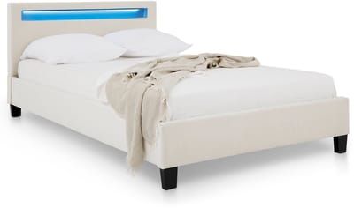 Gestoffeerd bed LASHIO 120x200 cm met led-verlichting – crèmewit