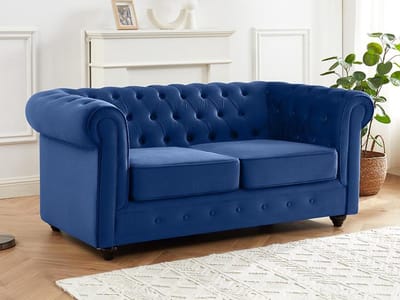 Vente-unique Tweezitsbank CHESTERFIELD - velours - koningsblauw