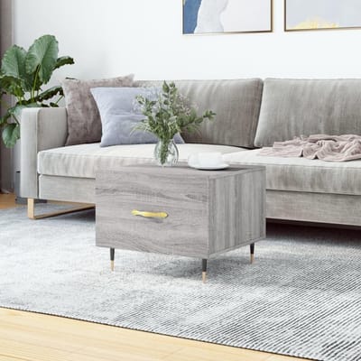 Salontafel met lade - Bijzettafel - Woonkamer inrichten - IJzeren poten - 50x50x40 cm - Grijs Sonoma