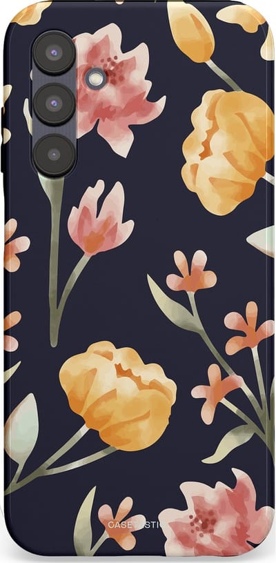 Casetastic Hoesje Geschikt voor Samsung A25 - Stijlvolle Beschermende Duo-layer Case - Bloemen Nacht