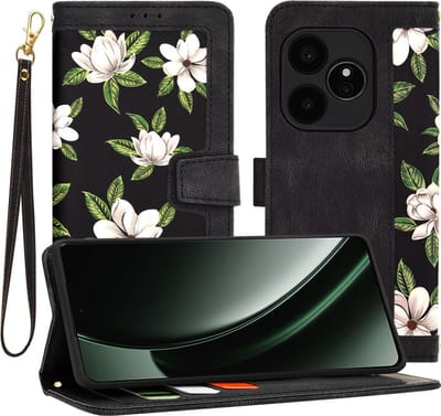 Hoesje geschikt voor Realme GT 6 - Techsuit FlipCraft Book Wallet Case met koord - Flowers of the Dawn