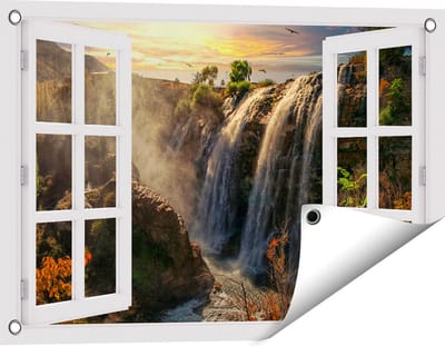Gards Tuinposter Doorkijk Watervallen vanaf de Kliffen - 60x40 cm - Tuindoek - Tuindecoratie - Wanddecoratie buiten - Tuinschilderij