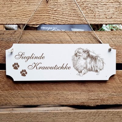 Honden Bord - Naambordje Huisdier - Deur Decoratie - Persoonlijke Gravure - 20 x 7 cm - Wit