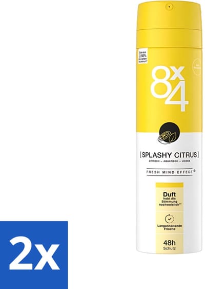 8 x 4 Deospray - Splashy Citrus - Deodorant - Citrusgeur - 150 ml - Voordeelverpakking - 2 stuks