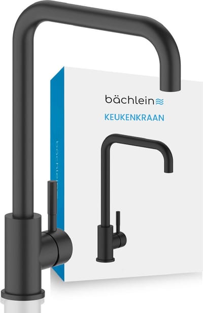 Bächlein Keukenkraan Plivo 360 graden draaibaar (mat zwart) - Eenhendel spoelbakmengkraan van roestvrij staal met 360° draaibare uitloop, kraan voor de keuken in extra stevige uitvoering