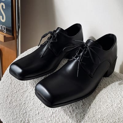Formele leren schoenen voor heren Koreaanse versie casual hoogteverhogend 5CM niche design uniseks vierkante neus derby schoenen 45 black