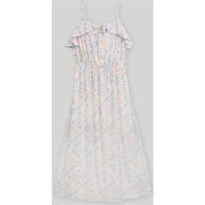 Tom Tailor Denim - Midi-jurk met linnen - Maat XL - white blue coral paisley print