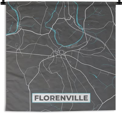 Wandkleed - Wanddoek - Stadskaart – Grijs - Kaart – Florenville – België – Plattegrond - 180x180 cm - Wandtapijt