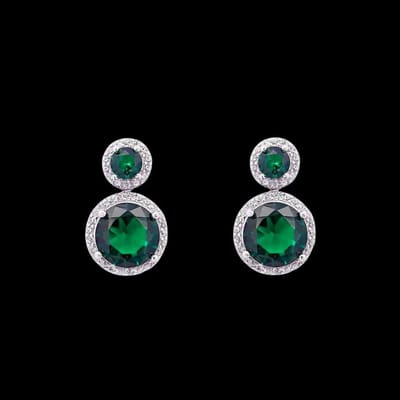 Victoria Valenza 925 Sterling Zilveren Fantasie Oorbellen met Groene Zirkonia Stenen - Oorhangers - 925 sterling zilver- Zirkonia