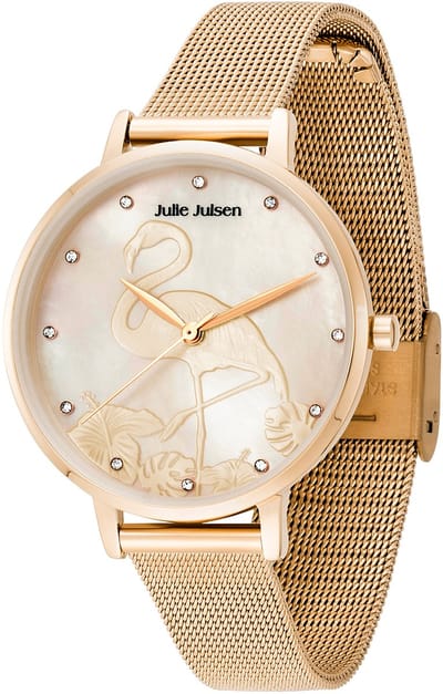 Julie Julsen Damenuhr Edelstahl roséfarben Flamingo