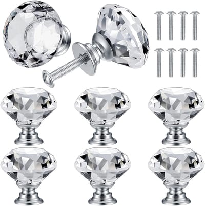 8 stuks meubelknoppen kristal, handgrepen voor meubels, kristal, ladegrepen, garderobe, trekgrepen, meubelgreep, handgrepen, knoppen - 30 mm