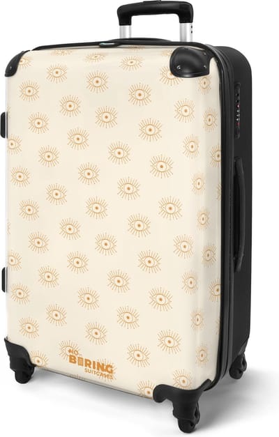 NoBoringSuitcases.com® - Koffer groot - Rolkoffer lichtgewicht - Beige met bohemian oog patroon - Reiskoffer met 4 wielen - Reis trolley - Grote valies XL - Bagagekoffer op wieltjes - 20 kg bagage - Ruimbagage middelgroot