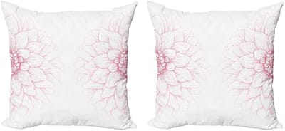 ABAKUHAUS Dahlia-bloem kussenhoezen – set met 2x45x45 cm – wit/roze